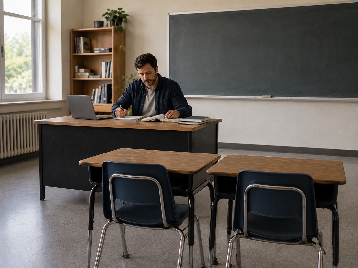 Illustrative secondary-school teacher preparing learning materials